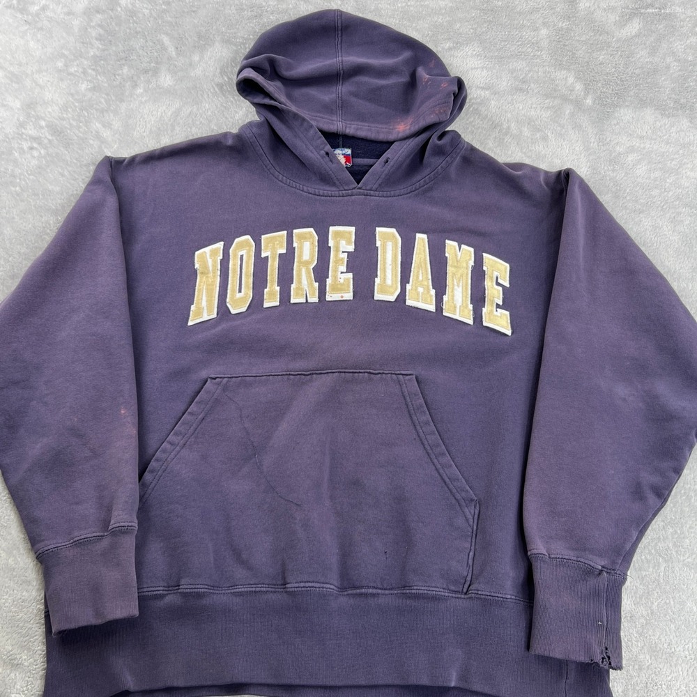 Majestic Notre Dame Spell Out Hoodie XL Purple Vintage Thrashed Fighting Irish